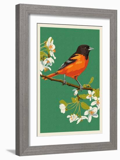 Oriole and Blossoms-Lantern Press-Framed Art Print