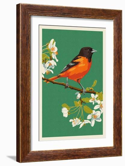 Oriole and Blossoms-Lantern Press-Framed Art Print