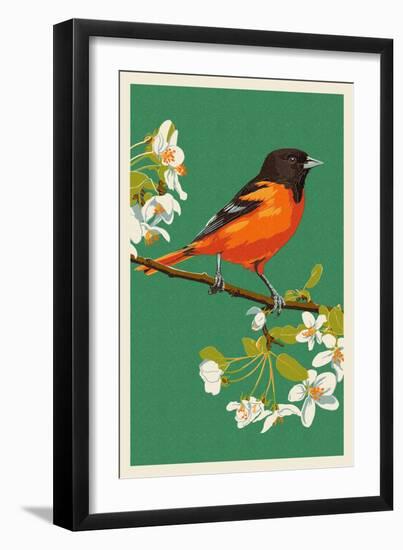 Oriole and Blossoms-Lantern Press-Framed Art Print