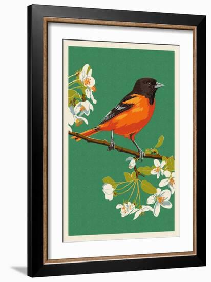 Oriole and Blossoms-Lantern Press-Framed Art Print