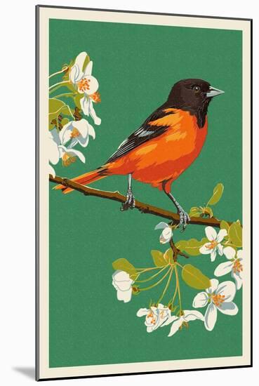 Oriole and Blossoms-Lantern Press-Mounted Art Print