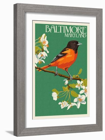 Oriole - Baltimore, MD-Lantern Press-Framed Premium Giclee Print