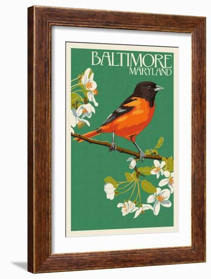 Oriole - Baltimore, MD-Lantern Press-Framed Premium Giclee Print