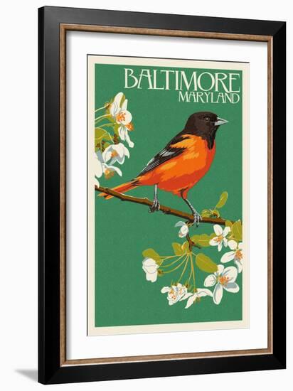 Oriole - Baltimore, MD-Lantern Press-Framed Premium Giclee Print