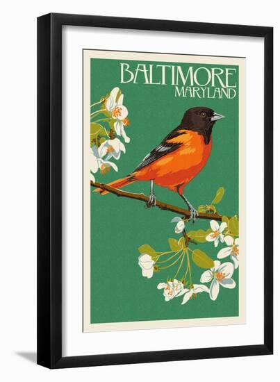 Oriole - Baltimore, MD-Lantern Press-Framed Premium Giclee Print