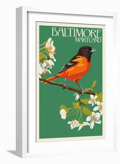 Oriole - Baltimore, MD-Lantern Press-Framed Premium Giclee Print