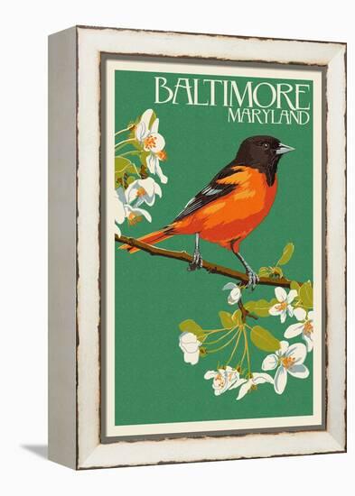 Oriole - Baltimore, MD-Lantern Press-Framed Stretched Canvas