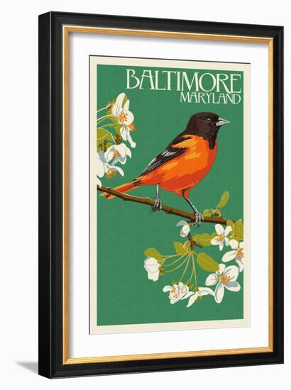 Oriole - Baltimore, MD-Lantern Press-Framed Art Print