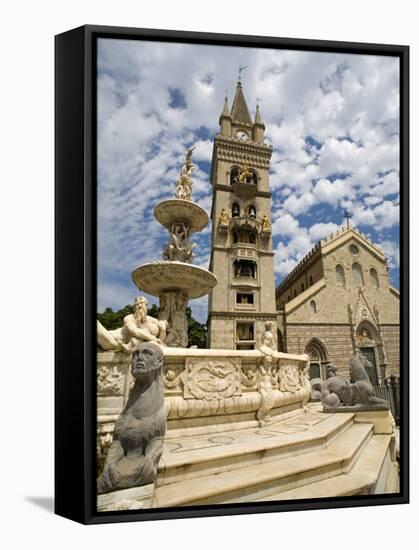 Orione Fountain, Clock Tower and Duomo, Messina, Sicily, Italy, Europe-Richard Cummins-Framed Premier Image Canvas