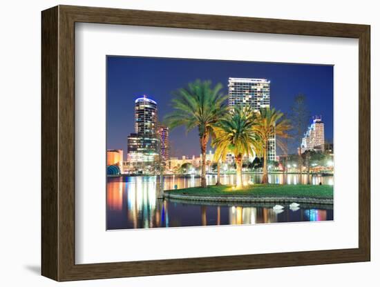 Orlando Downtown Skyline Panorama over Lake Eola at Night with Urban Skyscrapers, Tropic Palm Tree-Songquan Deng-Framed Photographic Print