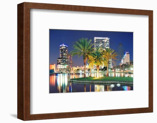 Orlando Downtown Skyline Panorama over Lake Eola at Night with Urban Skyscrapers, Tropic Palm Tree-Songquan Deng-Framed Photographic Print