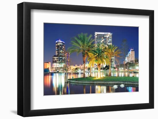 Orlando Downtown Skyline Panorama over Lake Eola at Night with Urban Skyscrapers, Tropic Palm Tree-Songquan Deng-Framed Photographic Print