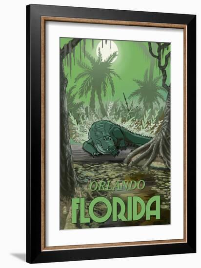 Orlando, Florida - Alligator in Swamp-Lantern Press-Framed Art Print