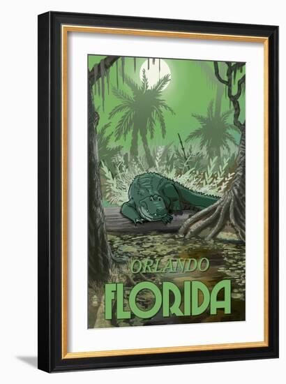 Orlando, Florida - Alligator in Swamp-Lantern Press-Framed Art Print