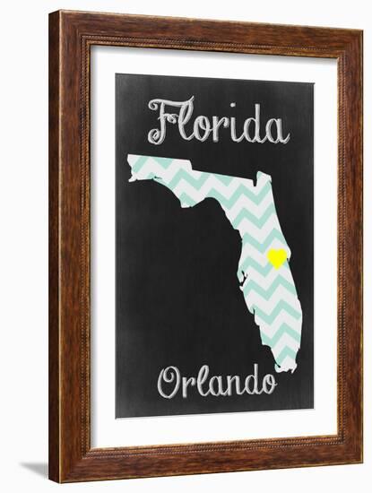 Orlando, Florida - Chalkboard State Heart-Lantern Press-Framed Art Print