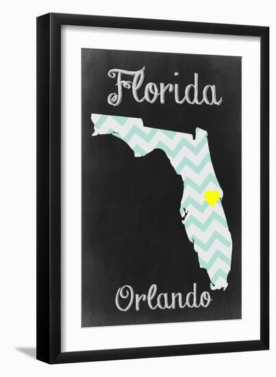 Orlando, Florida - Chalkboard State Heart-Lantern Press-Framed Art Print