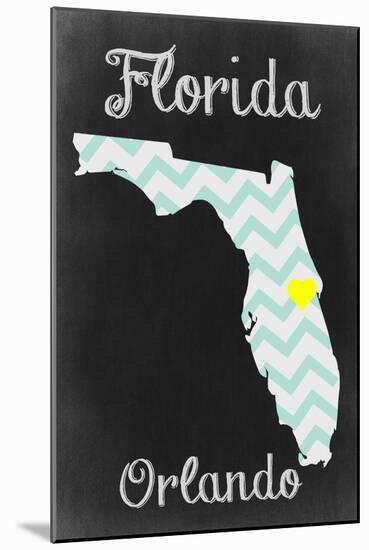 Orlando, Florida - Chalkboard State Heart-Lantern Press-Mounted Art Print