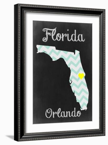 Orlando, Florida - Chalkboard State Heart-Lantern Press-Framed Art Print