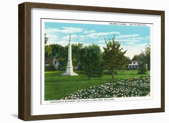 Orlando, Florida - Eola Park Confederate Monument, Petunia Flowerbeds-Lantern Press-Framed Art Print