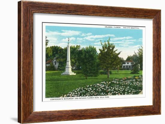 Orlando, Florida - Eola Park Confederate Monument, Petunia Flowerbeds-Lantern Press-Framed Art Print