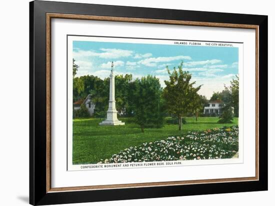 Orlando, Florida - Eola Park Confederate Monument, Petunia Flowerbeds-Lantern Press-Framed Art Print