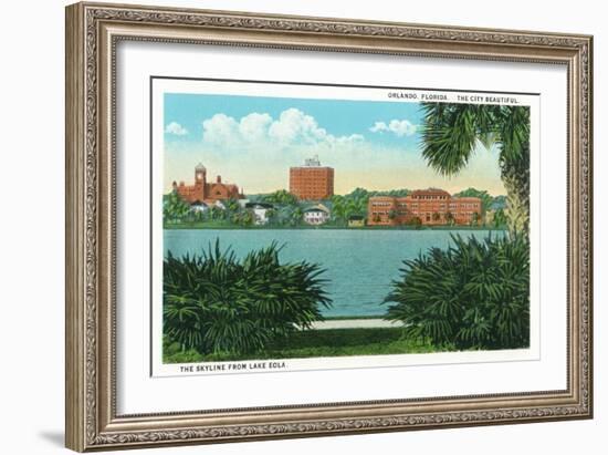Orlando, Florida - Lake Eola View of the City Skyline-Lantern Press-Framed Art Print