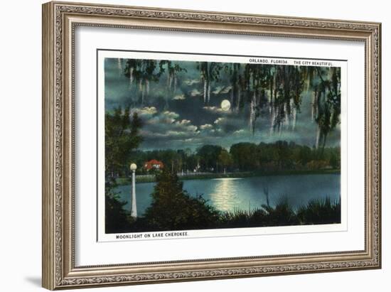 Orlando, Florida - Moonlit Lake Cherokee Scene-Lantern Press-Framed Art Print