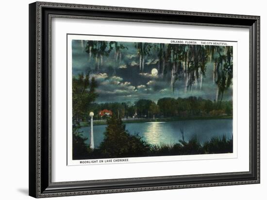 Orlando, Florida - Moonlit Lake Cherokee Scene-Lantern Press-Framed Art Print