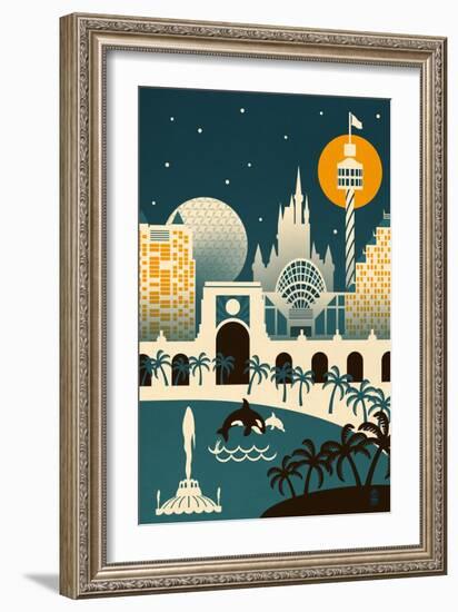 Orlando, Florida - Retro Skyline (no text)-Lantern Press-Framed Art Print