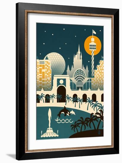 Orlando, Florida - Retro Skyline (no text)-Lantern Press-Framed Art Print