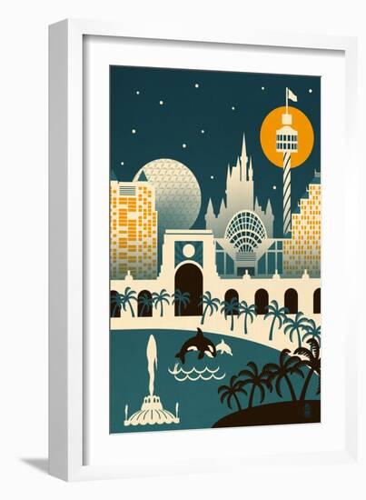 Orlando, Florida - Retro Skyline (no text)-Lantern Press-Framed Art Print