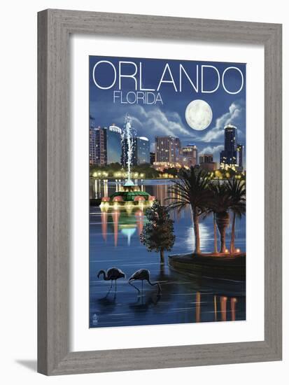 Orlando, Florida - Skyline at Night-Lantern Press-Framed Art Print