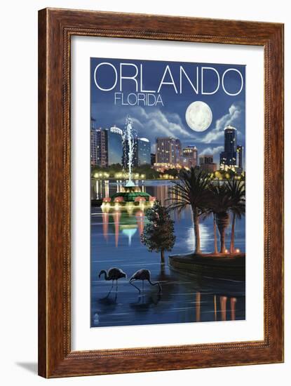 Orlando, Florida - Skyline at Night-Lantern Press-Framed Art Print