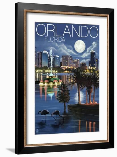 Orlando, Florida - Skyline at Night-Lantern Press-Framed Art Print