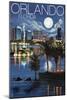 Orlando, Florida - Skyline at Night-Lantern Press-Mounted Art Print