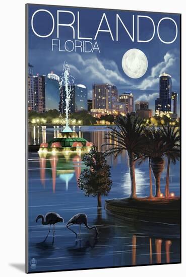 Orlando, Florida - Skyline at Night-Lantern Press-Mounted Art Print