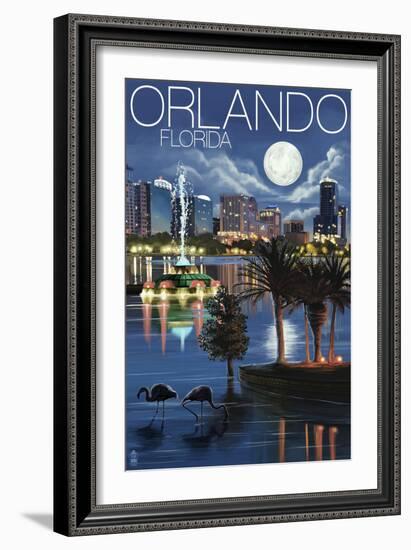 Orlando, Florida - Skyline at Night-Lantern Press-Framed Art Print