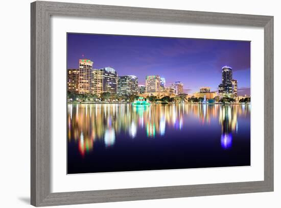 Orlando, Florida, USA Downtown Skyline at Eola Lake.-SeanPavonePhoto-Framed Photographic Print