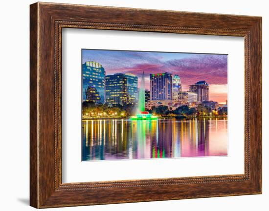 Orlando, Florida, USA Skyline at Dusk on Eola Lake.-SeanPavonePhoto-Framed Photographic Print