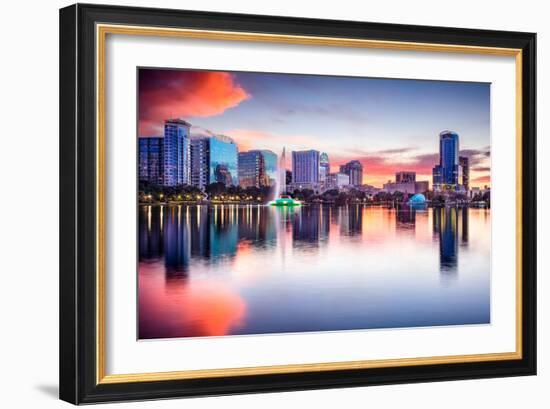 Orlando, Florida, USA Skyline at Eola Lake.-SeanPavonePhoto-Framed Photographic Print