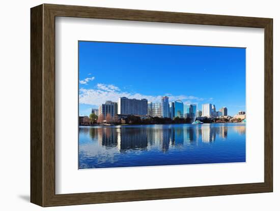 Orlando Lake Eola in the Morning with Urban Skyscrapers and Clear Blue Sky.-Songquan Deng-Framed Photographic Print