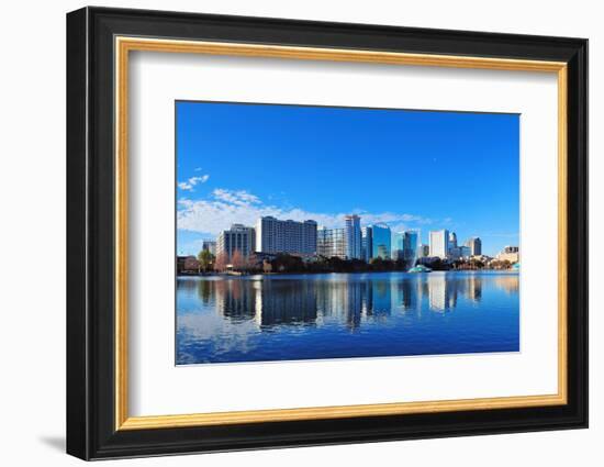 Orlando Lake Eola in the Morning with Urban Skyscrapers and Clear Blue Sky.-Songquan Deng-Framed Photographic Print