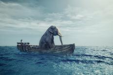 Elephant in a boat at sea.-Orlando Rosu-Stretched Canvas