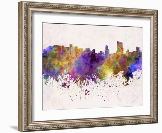 Orlando Skyline in Watercolor Background-paulrommer-Framed Art Print