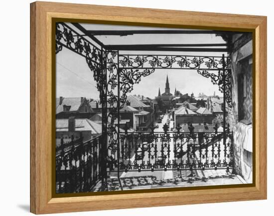 Orleans Street, Center of Old French Quarter of City, Through Grillwork of a Balcony-Andreas Feininger-Framed Premier Image Canvas