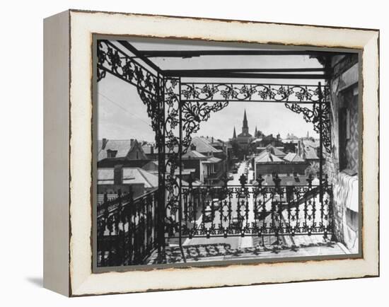 Orleans Street, Center of Old French Quarter of City, Through Grillwork of a Balcony-Andreas Feininger-Framed Premier Image Canvas