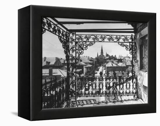 Orleans Street, Center of Old French Quarter of City, Through Grillwork of a Balcony-Andreas Feininger-Framed Premier Image Canvas
