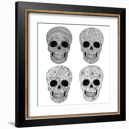 Ornament Skull Set-cherry blossom girl-Framed Art Print