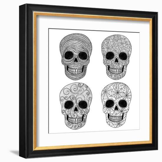 Ornament Skull Set-cherry blossom girl-Framed Art Print