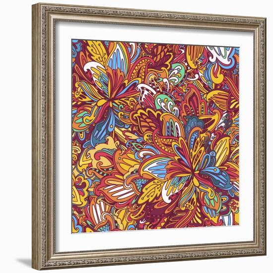 Ornamental Floral Pattern: Rainbow Floral Pattern-shumo4ka-Framed Art Print